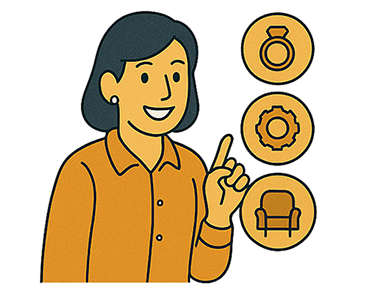 Tasamos oro, joyas y otros bienes como muebles, vehículos, mobiliario...